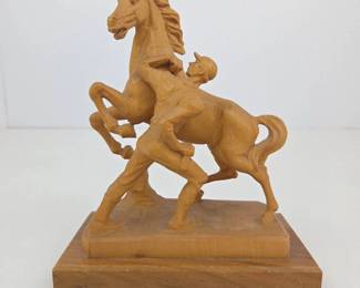 Lot 171 Lot 171 Anri Italy Wooden Carved Horse and Rider Jockey Sculpture on Base