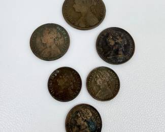 Lot #95 - Set of Six Antique British Coins Featuring Queen Victoria Portraits - 1874-1890