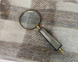 Lot 049 Lot 49 Vintage Handheld Magnifying Glass with Brass and MotherofPearl Handle Plus Trif