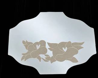 Lot 029 Lot 29 Vintage Decorative Etched Glass Mirror with Floral Motif