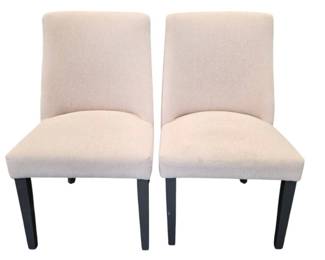 Lot 021 Lot 21 Pair of Upholstered Dining Chairs with Beige Fabric and Dark Wood Legs