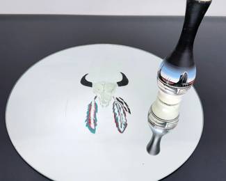 Lot 017 Lot 17 Southwestern Dcor Lot Bull Skull Feather Mirror Blk Horse Navajo Pottery Bud Vas