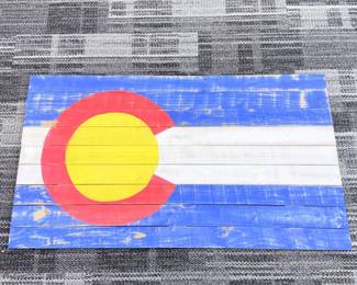 Lot 032 Lot 32 Rustic Painted Wooden Colorado State Flag Wall Art