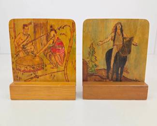 Lot 170 Lot 170 Mid Century Wood Carved and HandPainted Native American Book Ends