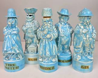 Lot 052 Lot 52 Mid Century Albertas Hand Painted Ceramic Figural Liquor Dispenser Bottles Set of