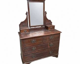 Lot 037 Lot 37 Antique Wood Dresser w Swinging Mirror and TopMounted Glove Boxes or Candle Stan