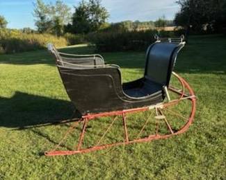 One-horse cutter sleigh, hitch and brass bell