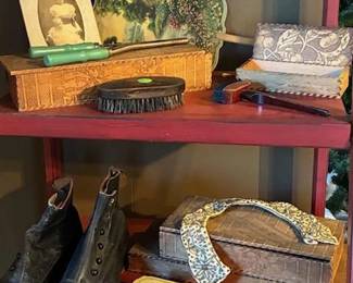 Vintage shoes, accessories pyrography wood boxes