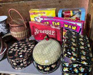 Vintage sewing boxes with buttons
