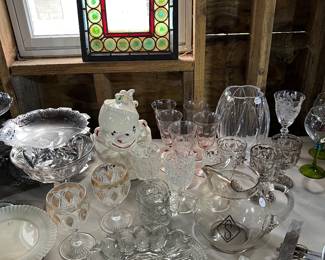 Vintage glass and leaded glass panel