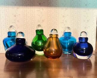 Hand Blown Colorful Glass Bottles w Stoppers BR2KA