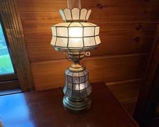 Brass and Shell Hurricane Lamp