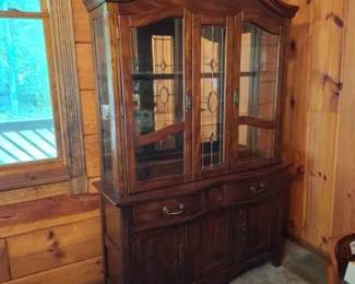 Wooden China Cabinet Hutch with Leaded Glass Details LR2KD