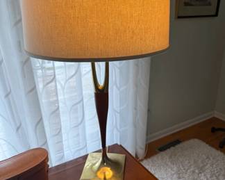 Wishbone Brass and Walnut Table Lamp by Laurel Lamp Co