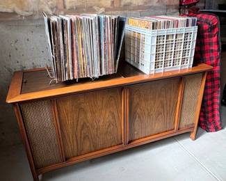 Vintage MidCentury Console Stereo with Vinyl Record Collection