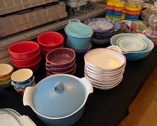 Assorted Estate Kitchenware Collection with Floral Mugs and Striped Acrylicware fourth image