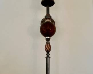 Vintage Bronze Metal Table Lamp with Amber Crackle Glass Ball