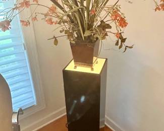 Vintage Mid Century Modern Clear Lucite and Black Acrylic Lighted Pedestal Stand