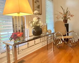 Milo Baughman Style Chrome and Glass Console Table