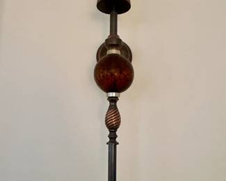 Vintage Bronze Metal Table Lamp with Amber Crackle Glass Ball second image