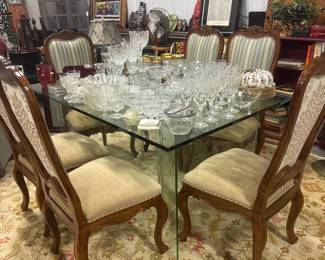 Glass Top Dining Table with French Country Style Chairs