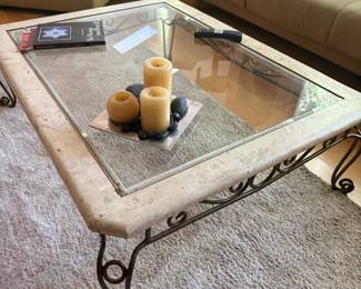 Stone Glass Iron Coffee Table