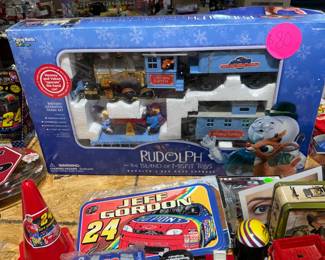 We have toys! Including this darling Rudolph train set