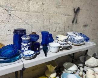 Collection of blue glass and china