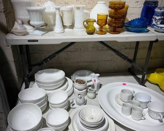 Milk glass and white serving pieces