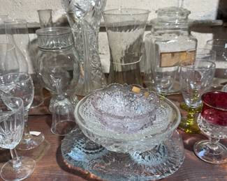 Some examples of glass serving pieces and vases