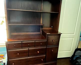 #056 Dresser w/hutch and 1 door and 4 drawers - 2 pieces - 52x17x75 $125.00