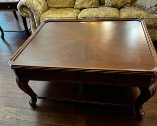 #014 Wood Coffee Table w/4 legs w/inlay Top w/shelf - 38x48x24 $100.00