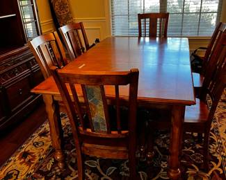#002 Cherry Birch Wood Table w/6 chairs w/Tile Center Back to chairs - 54-72x42x30 $200.00