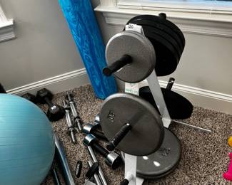 #120 Barbell stand w/plate Rack (weights sold separately at $1 per pound) $25.00