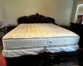 #043 King Bedspread w/2 pillow Shams $30.00 #044 Serta Double Pillow Top Mattress & Boxsprings (was kept in cover) $100.00 #045 King Carved Headboard And Footboard - You Move $250.00