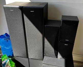 #104 Sony Home Theatre w/2 bookshelf speakers, SSMB105 100 Watts, Floor Standing Tower Speakers - Sony Center Surround Speaker SS-CN490 150 watts, Sony Subwoofer Model SA-WM40 90 Watts $300.00