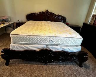 #043 King Bedspread w/2 pillow Shams $30.00 #044 Serta Double Pillow Top Mattress & Boxsprings (was kept in cover) $100.00 #045 King Carved Headboard And Footboard - You Move $250.00