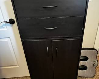 #058 Black Laminate Cabinet w/2 doors and 2 drawers and 2 shelves - 25x12x48 $30.00