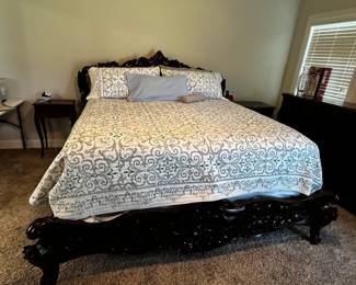 #043 King Bedspread w/2 pillow Shams $30.00 #044 Serta Double Pillow Top Mattress & Boxsprings (was kept in cover) $100.00 #045 King Carved Headboard And Footboard - You Move $250.00