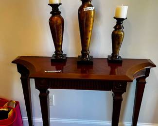#006 Wood Entry Table - 43x15x32 $100.00 #007 Set of 3 Decorative Candle Holders - 21", 16" and 12" Tall - sold togher $20.00