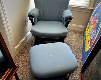 #157 Blue Glider Rocker w/ottoman - Upstairs you move down $75.00