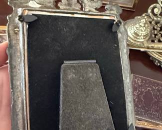 Antique Victorian Ornate Silver Cast Metal Easel Back Photo Frame