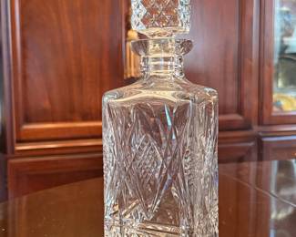 Cut Crystal Square Decanter with Diamond Pattern and Starburst Base