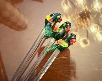 Vintage Handblown Glass Parrot Cocktail Stirrers