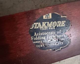 Pair of Vintage Stakmore Folding Chairs with Carved Leaf Motif
