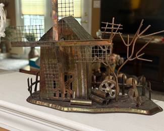 Vintage Copper Tone Metal Windmill Music Box Figurine