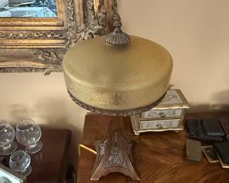 Antique Charles Parker Art Nouveau Slag Glass Table Lamp