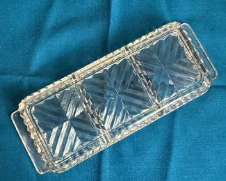 Vintage Clear Pressed Glass 3-Section Relish Tray with Sawtooth Edge