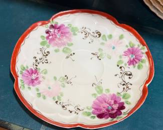 Vintage Hand Painted Faience Saucer with Scalloped Edge