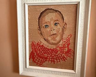 Vintage Needlepoint Portrait of a Child